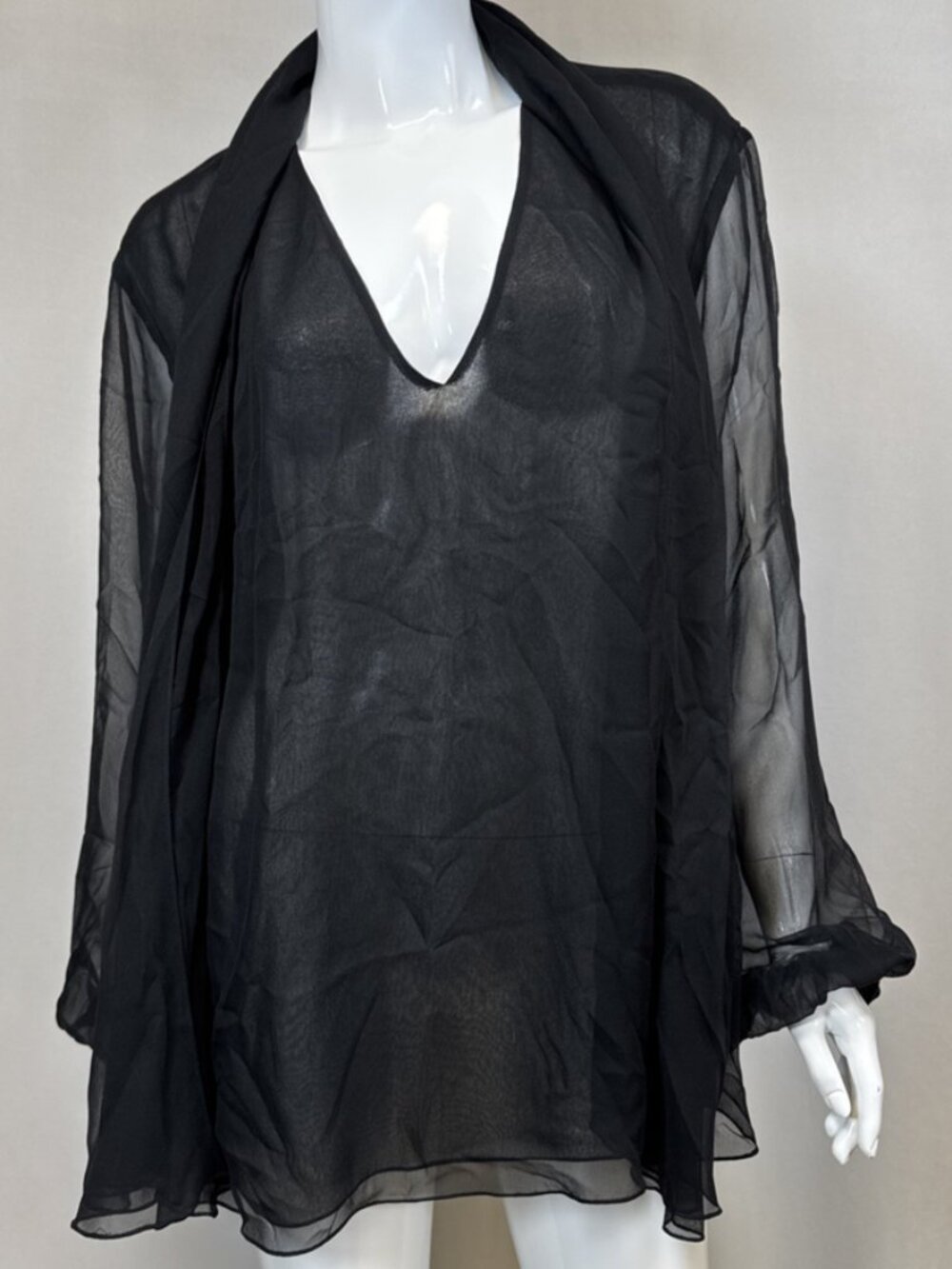 NWT Linda Allard Ellen Tracy Sheer Silk Blouse Black Size 16 - Picture 6 of 16